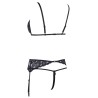 Ensemble trois pièces avec soutien-gorge fendu, porte-jarretelles et string noir 