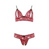 Soutien-gorge, bonnets ouverts, en dentelle rouge et string assorti 
