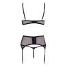 Soutien-gorge dentelle, porte-jarretelles et string ouvert noir 