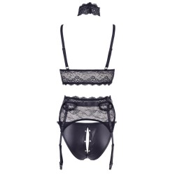 Ensemble soutien-gorge, porte jarretelles et culotte noir sexy 