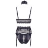 Ensemble soutien-gorge, porte jarretelles et culotte noir sexy 