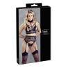 Ensemble soutien-gorge, porte jarretelles et culotte noir sexy 