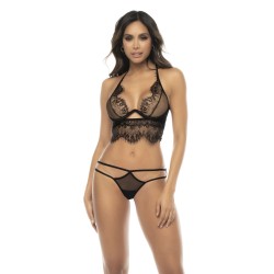2 en 1 Nuisette et ensemble 2 pièces en dentelle et résille, soutien gorge avec armatures, string et une jupe 