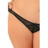 Tanga ouvert noir grande taille avec pièces dentelle sur les fesses 