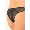 Tanga ouvert noir grande taille avec pièces dentelle sur les fesses 