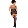 Combinaison intégrale grande taille en résille noire à motif serpent - Mapalé