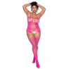 Combinaison grande taille en résille rose 