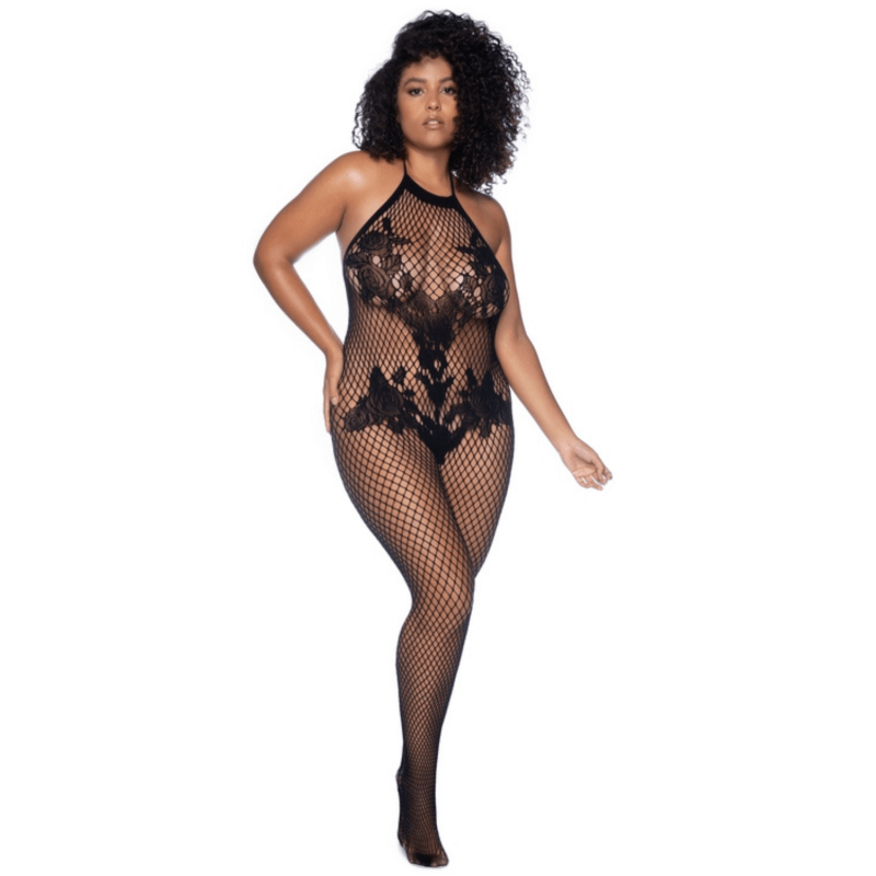 Combinaison grande taille en résille noire 