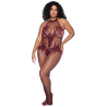 Combinaison grande taille en résille couleur cerise 