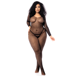 Combinaison grande taille manches longues en résille noire 