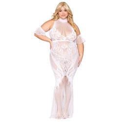 Robe bodystocking, grande taille, en résille t dentelle blanche 