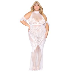 Robe bodystocking, grande taille, en résille t dentelle blanche 