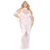 Robe bodystocking, grande taille, en résille t dentelle blanche 