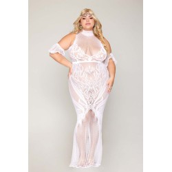 Robe bodystocking, grande taille, en résille t dentelle blanche 