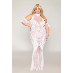 Robe bodystocking, grande taille, en résille t dentelle blanche 