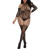 Bodystocking grande taille résille effet bas jarretelles 