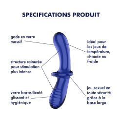 Gode en verre borosilicaté massif bleu Double Crystal Satisfyer 