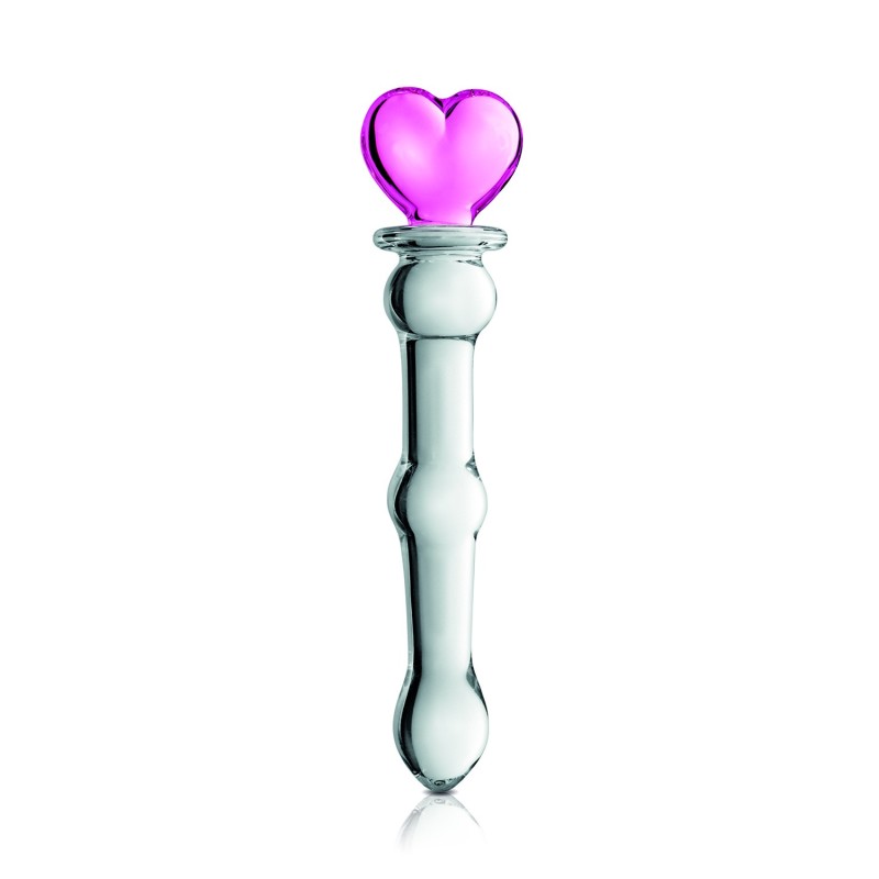 Gode en verre bicolor avec boules et coeur  n°21 Glossy 