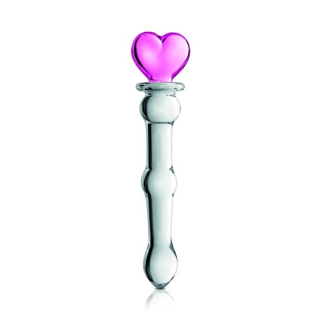 Gode en verre bicolor avec boules et coeur  n°21 Glossy 