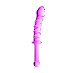Gode en verre rose avec stries et poignée  n°16 Glossy 