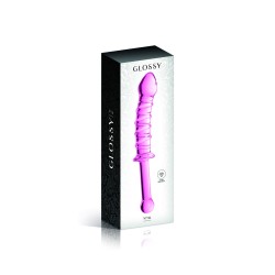 Gode en verre rose avec stries et poignée  n°16 Glossy 