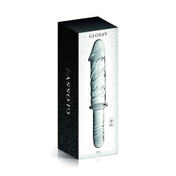 Gode en verre réaliste transparent avec poignée  n°12 Glossy 