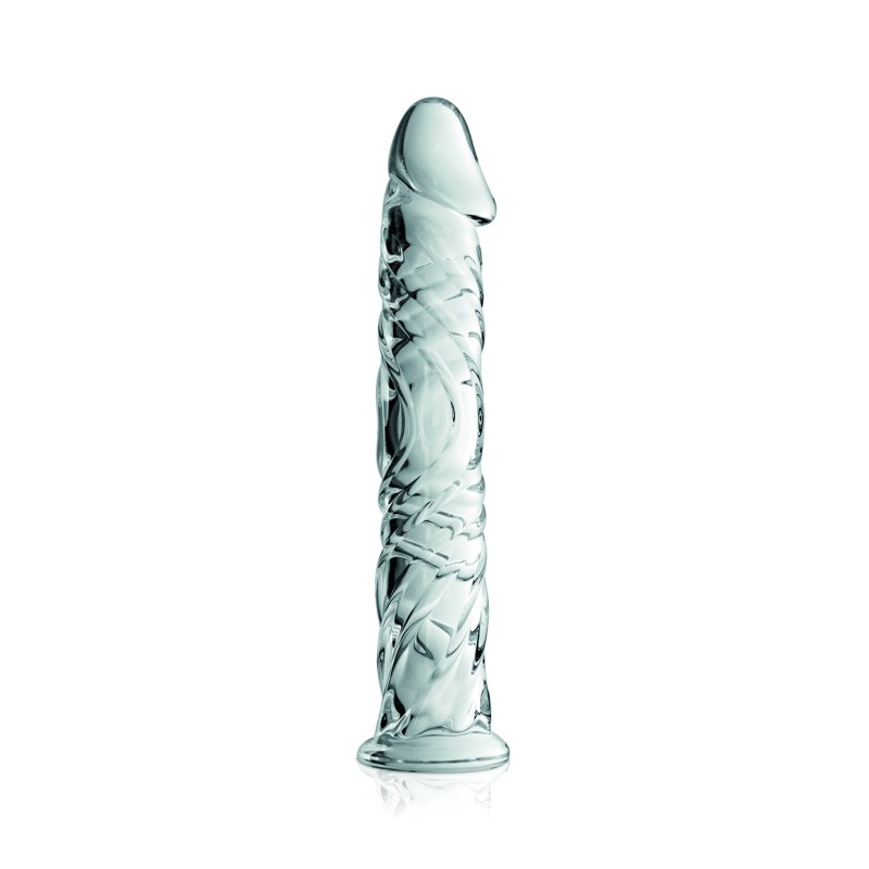 Gode en verre transparent avec gland et veines n°4 Glossy 