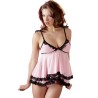 Nuisette doublée rose avec dentelle florale et string 