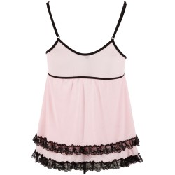Nuisette doublée rose avec dentelle florale et string 