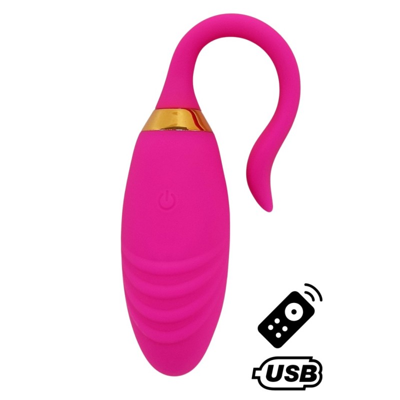 PLEASURE, Un Œuf vibrant USB avec télécommande, dans un silicone médical doux et rainuré 