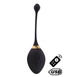 WAVE, Un Œuf vibrant noir USB avec télécommande, dans un silicone médical doux et lisse