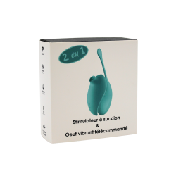 2en1 Stimulateur clitoridien à picots par aspiration avec son œuf vibrant à distance turquoise 