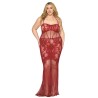 Nuisette longue grande taille en résille rouge 