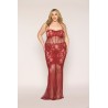 Nuisette longue grande taille en résille rouge 