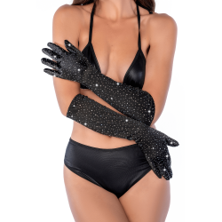 Une paire de gants satinés noirs avec strass - Mapalé