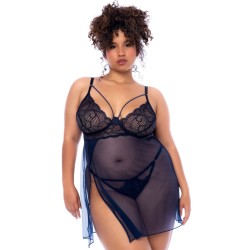 Nuisette grande taille bleu nuit et string 
