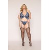 Soutien porte jarretelles grande taille et string en dentelle florale bleue 