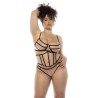 Ensemble 3 pièces noir et chair grande taille, soutien gorge avec armatures, serre taille et string 