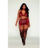 Ensemble 4 pièces grande taille soutien gorge, tour de cou, string et porte jarretelles rouge 