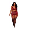 Ensemble 4 pièces grande taille soutien gorge, tour de cou, string et porte jarretelles rouge 