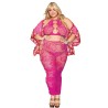 Ensemble Soutien-gorge et jupe longue en filet rose, grande taille 