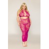 Ensemble Soutien-gorge et jupe longue en filet rose, grande taille 