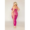 Ensemble Soutien-gorge et jupe longue en filet rose, grande taille 