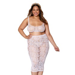 Ensemble 2 pièces grande taille, brassière résille fantaisie et jupe longue assorti 