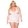Guépière porte jarretelles blanche grande taille avec strass et string inclus 