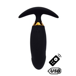PEACH, Plug Vibrant noir long USB avec télécommande, dans un silicone médical doux et lisse