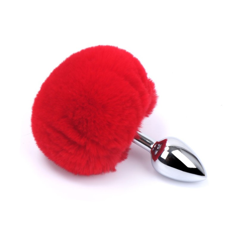 Plug anal aluminium avec pompon rouge Taille S 