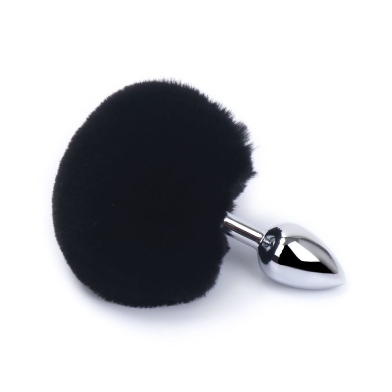 Plug anal aluminium avec pompon noir Taille S 