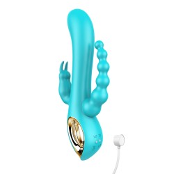 Vibromasseur rabbit  bleu  avec chapelet vibrant 