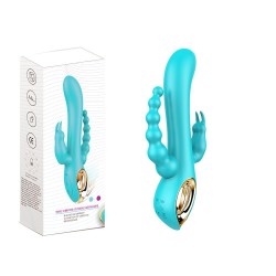 Vibromasseur rabbit  bleu  avec chapelet vibrant 